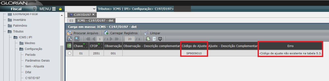 Validação da carga em massa C197/D197