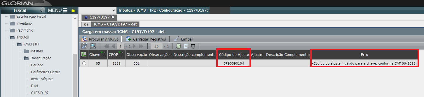 Validação da carga em massa C197/D197