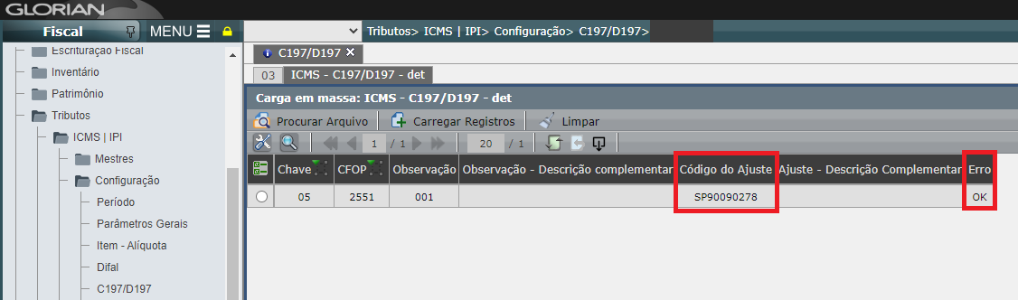 Validação da carga em massa C197/D197