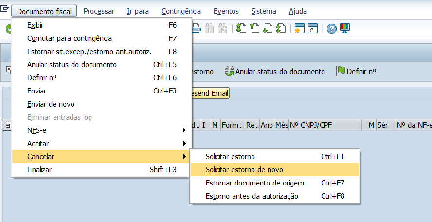 SAP J1BNFE: Reenvio de estorno de cancelamento solicitado anteriormente
