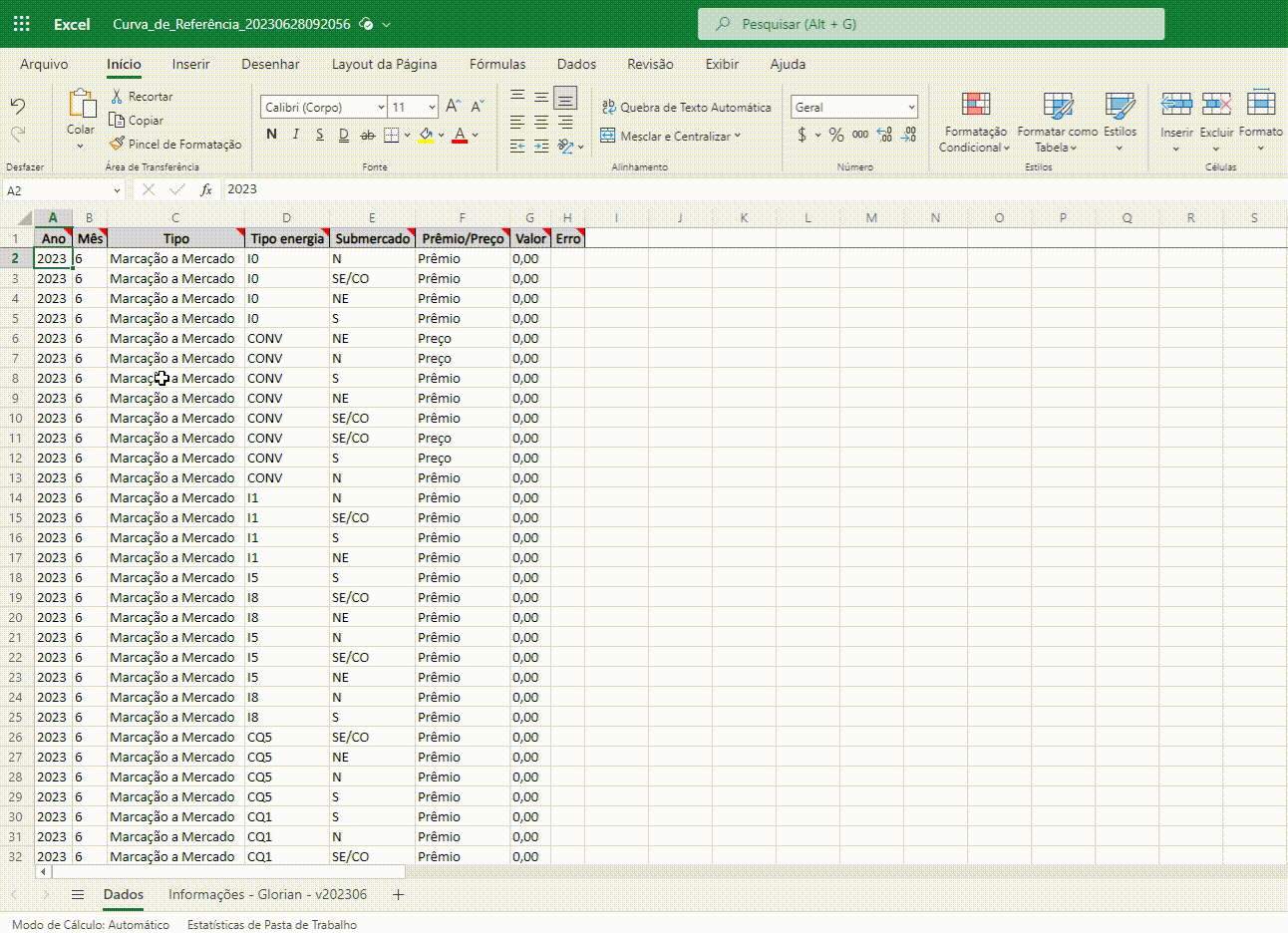 Configuração de Projeção de Mercado a Mercado
