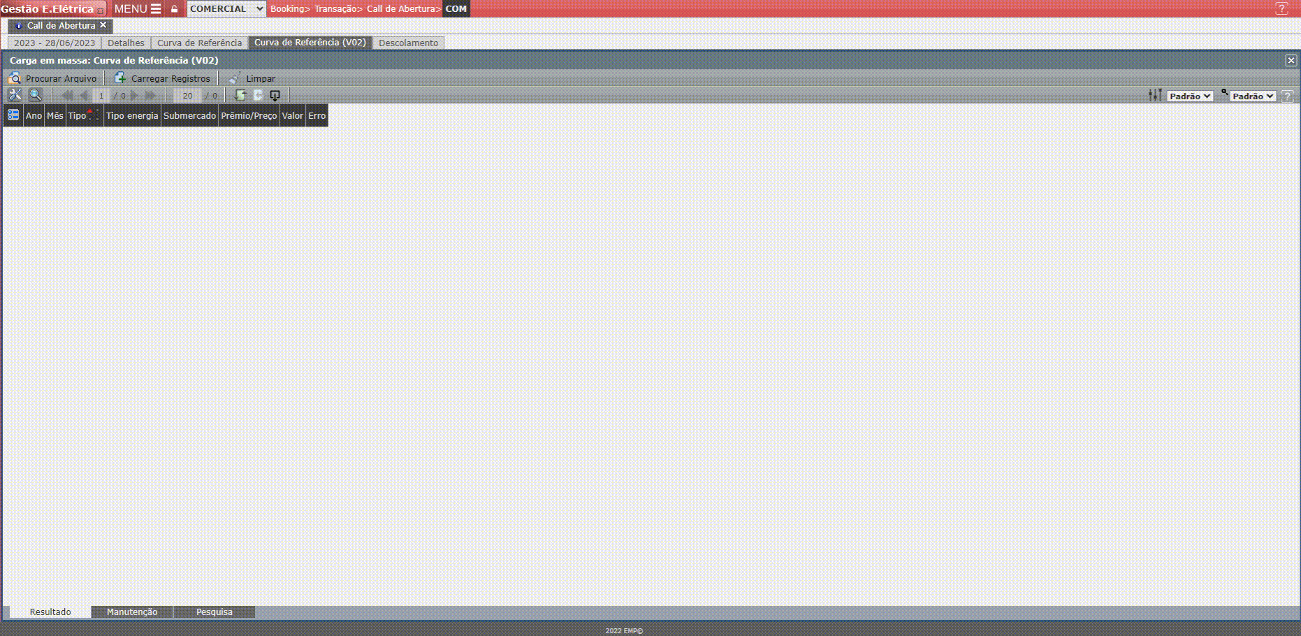 Configuração de Projeção de Mercado a Mercado