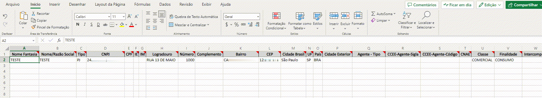 Criação de Contraparte em Massa