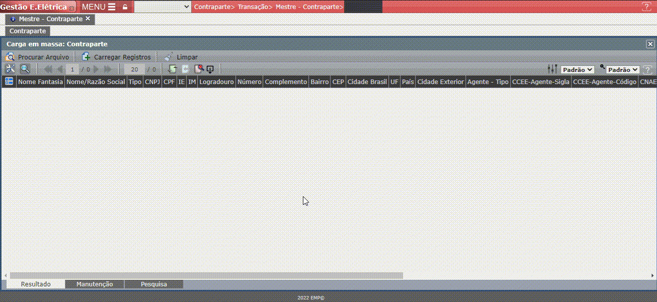Criação de Contraparte em Massa