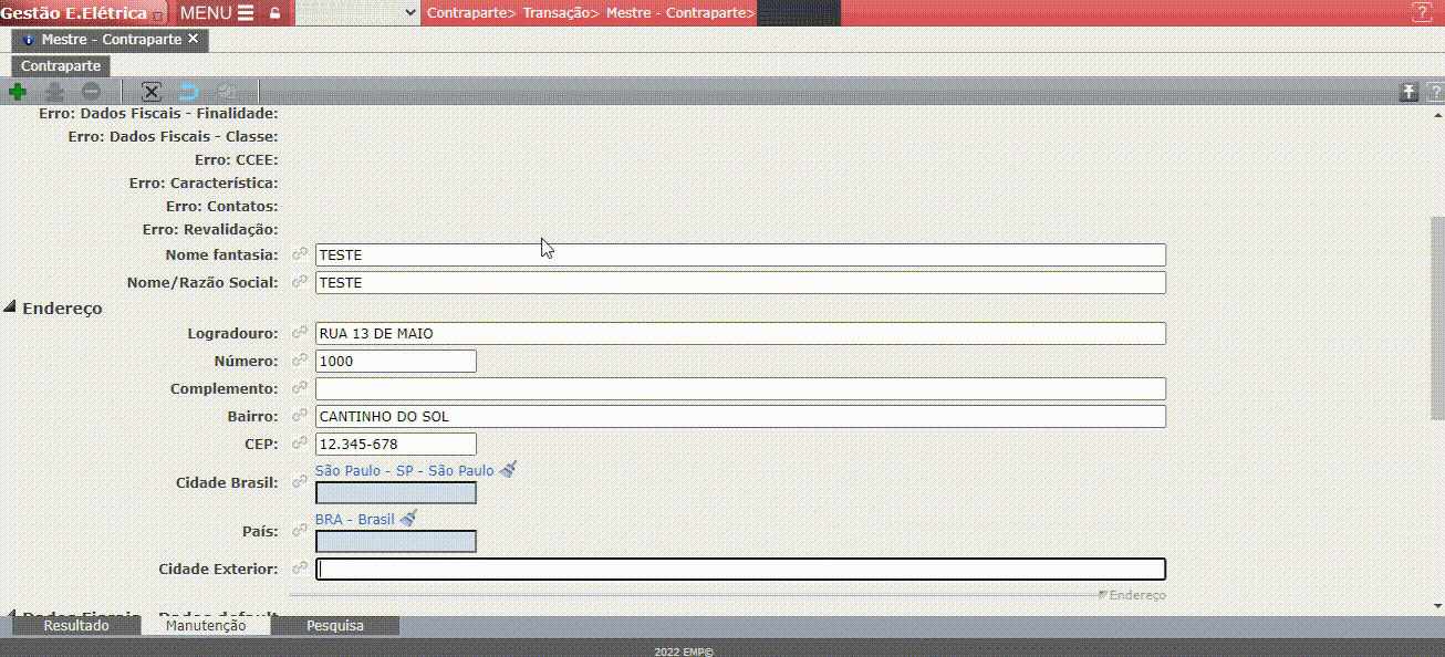Criação de Contraparte Manualmente
