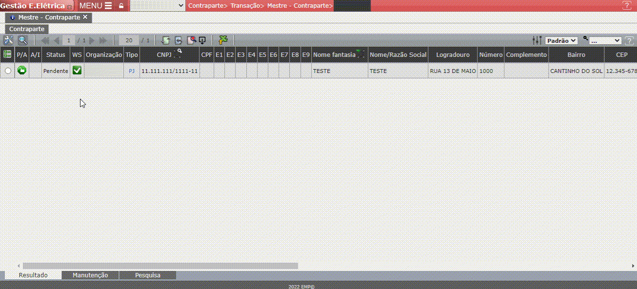 Criação de Contraparte Manualmente

