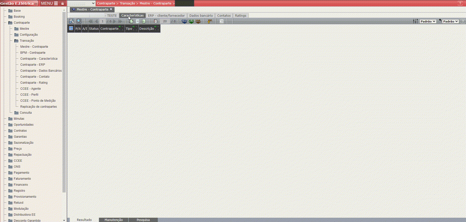 Inclusão de Característica na Contraparte Manualmente