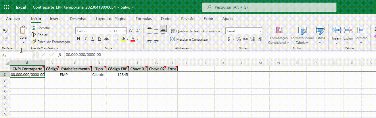 Inclusão de Código ERP em Massa