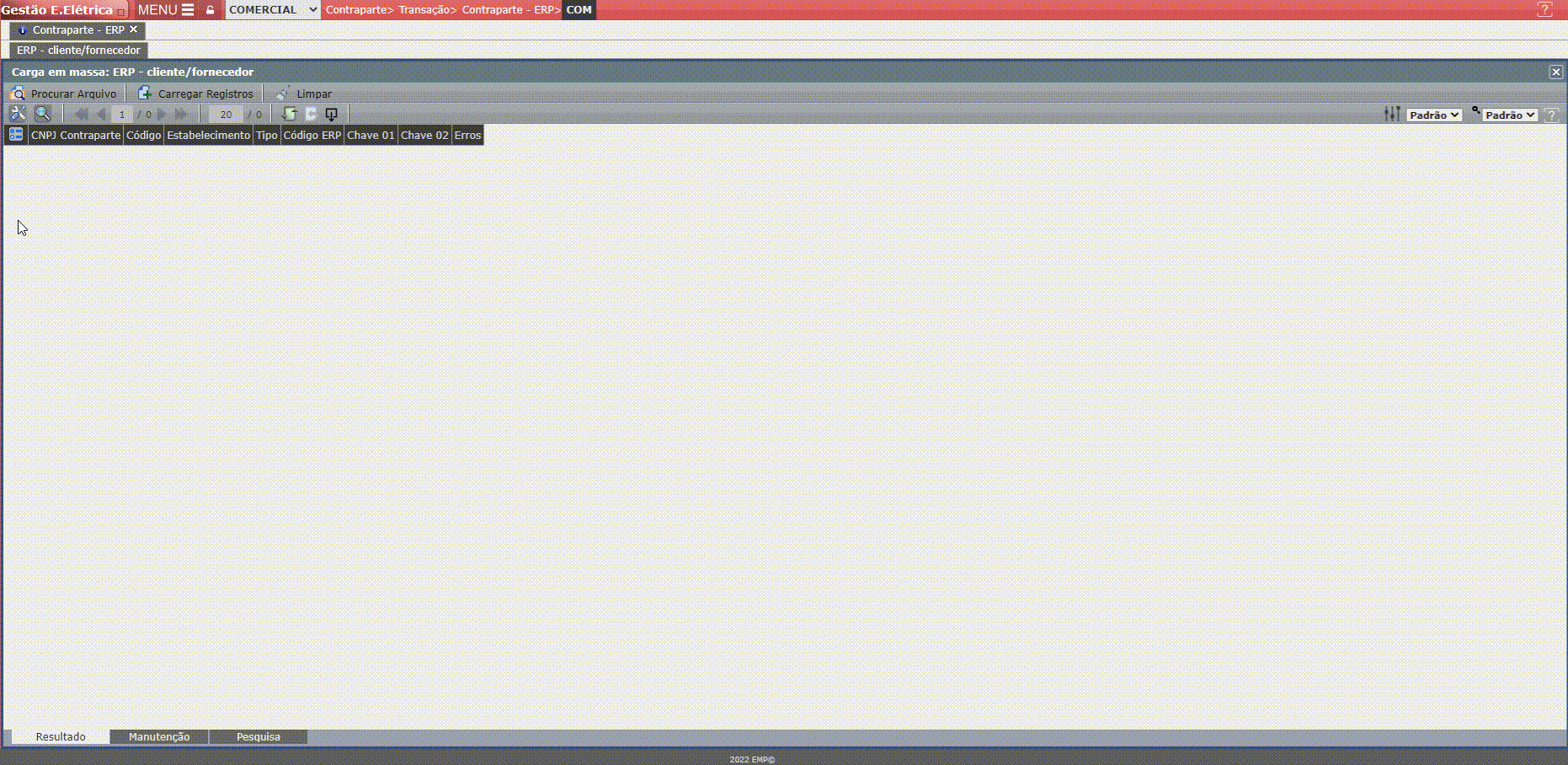Inclusão de Código ERP em Massa