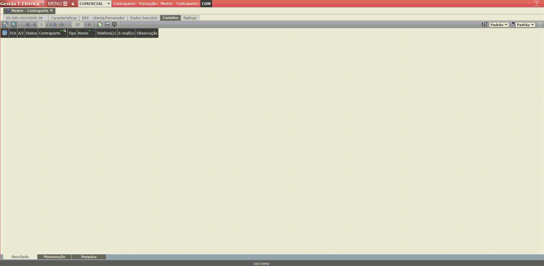 Inclusão de Contato na Contraparte Manualmente