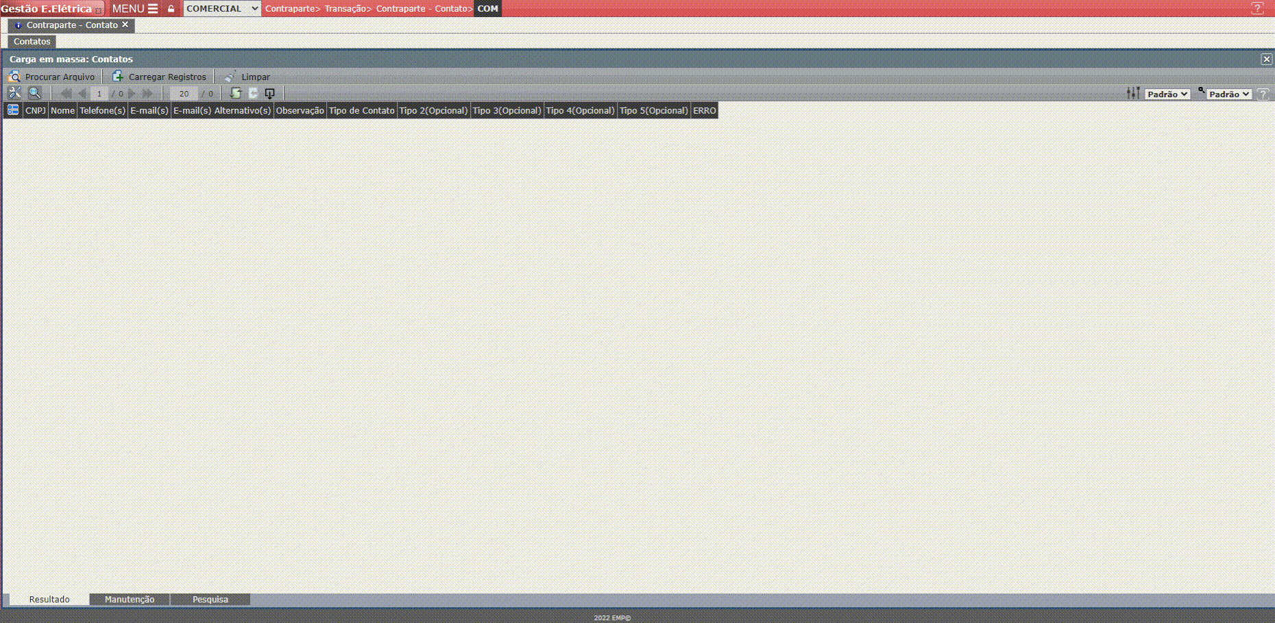 Inclusão de Contatos na Contraparte em Massa
