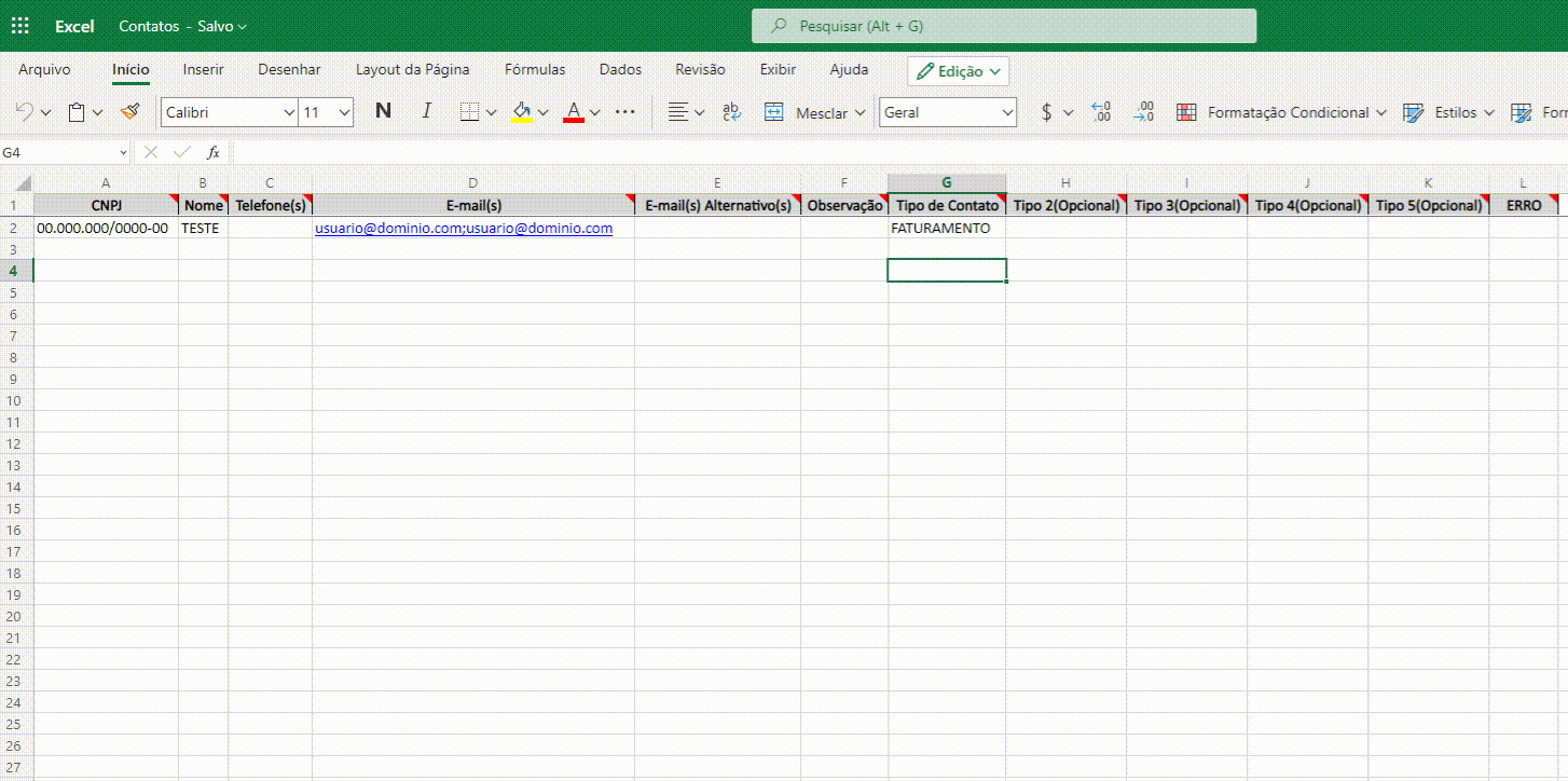 Inclusão de Contatos na Contraparte em Massa