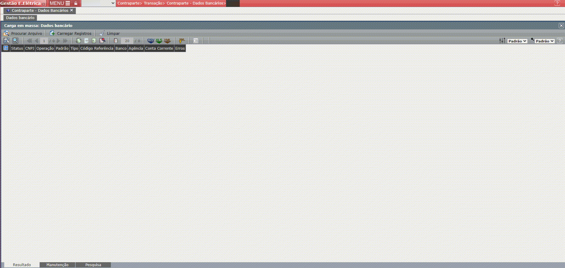 Inclusão de Dados Bancários na Contraparte em Massa