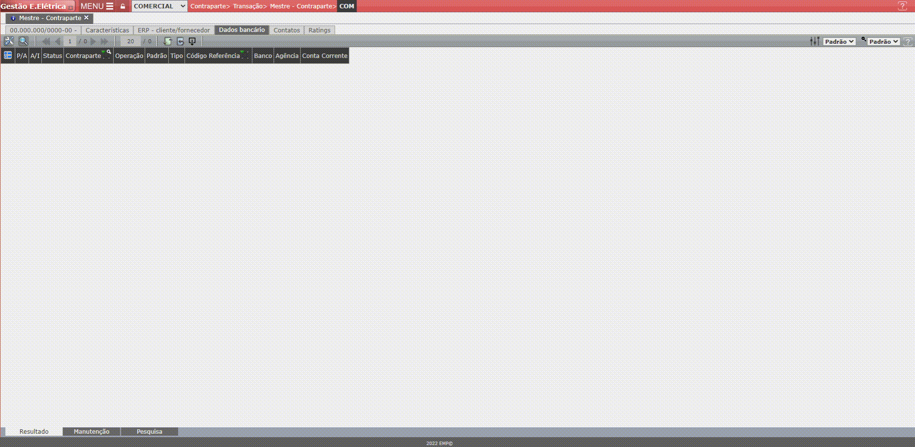 Inclusão de Dados Bancários na Contraparte Manualmente
