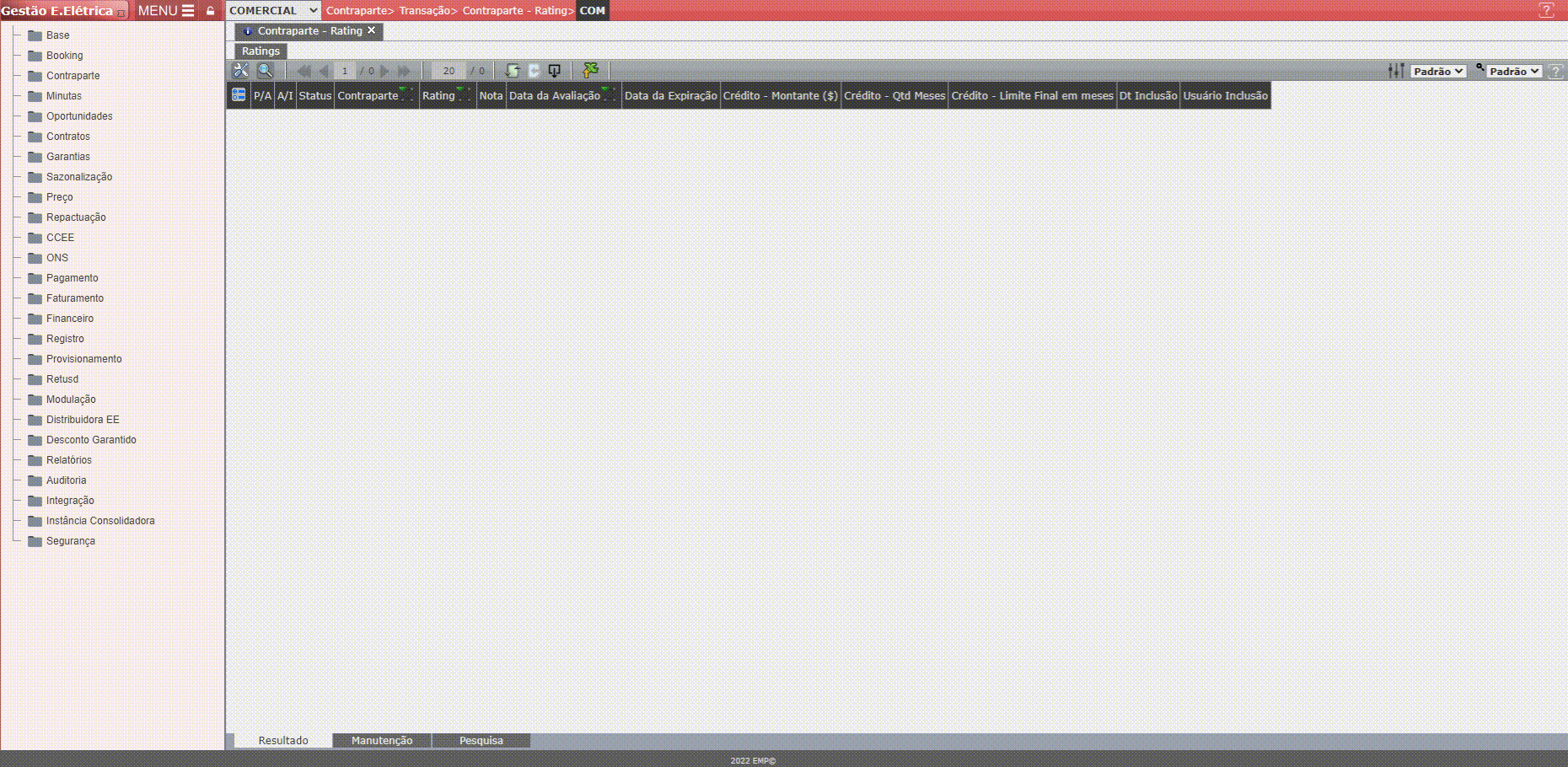 Inclusão de Ratings na Contraparte em Massa
