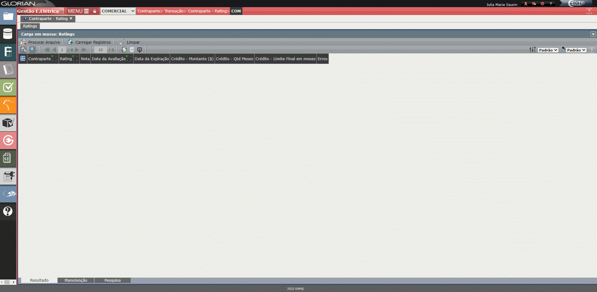 Inclusão de Ratings na Contraparte em Massa
