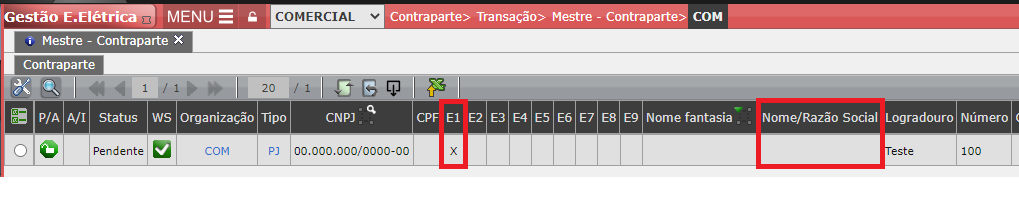 Erro E1: Razão Social
