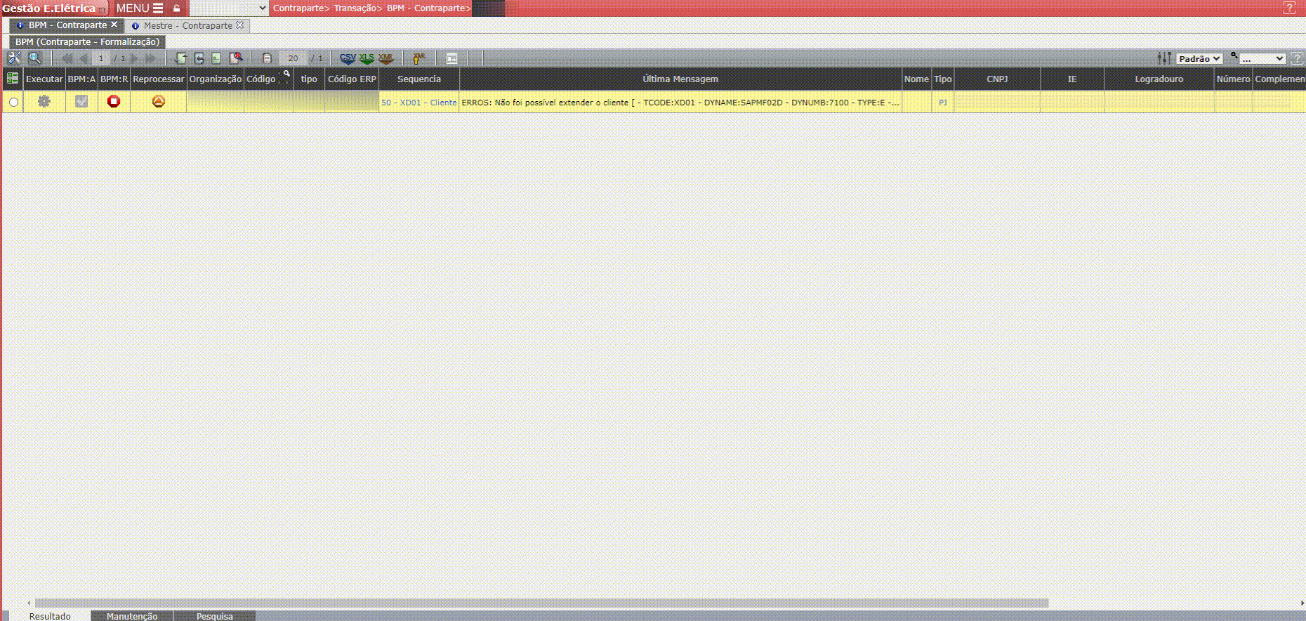 ERROS: Não foi possível extender o cliente