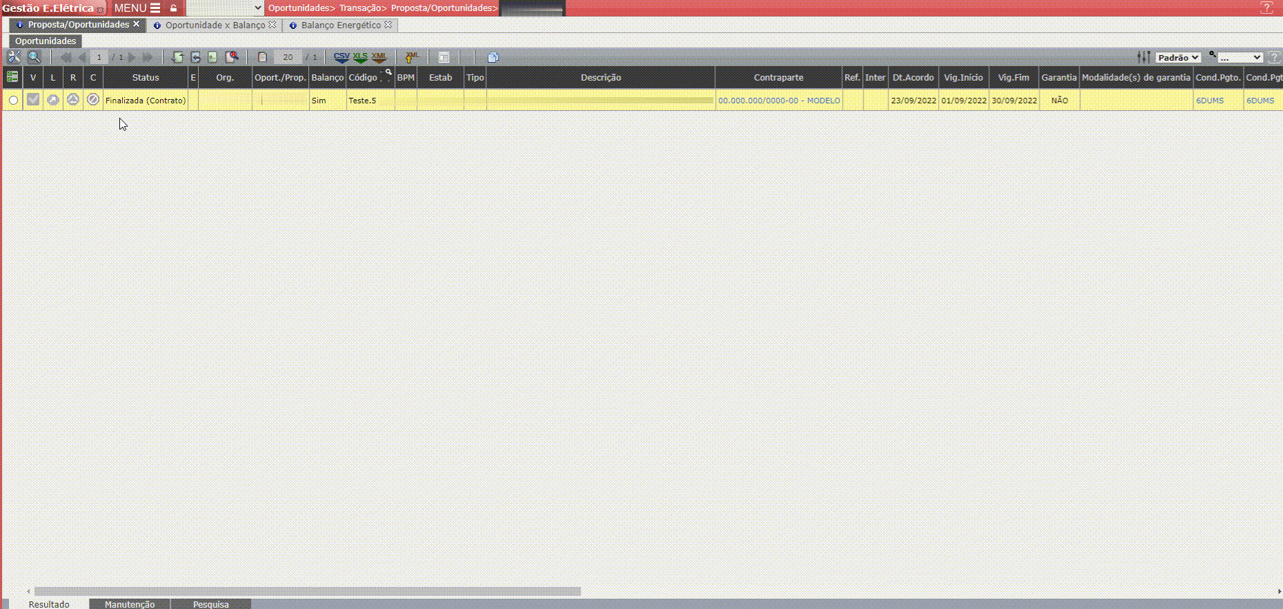 Oportunidade x Balanço Energético
