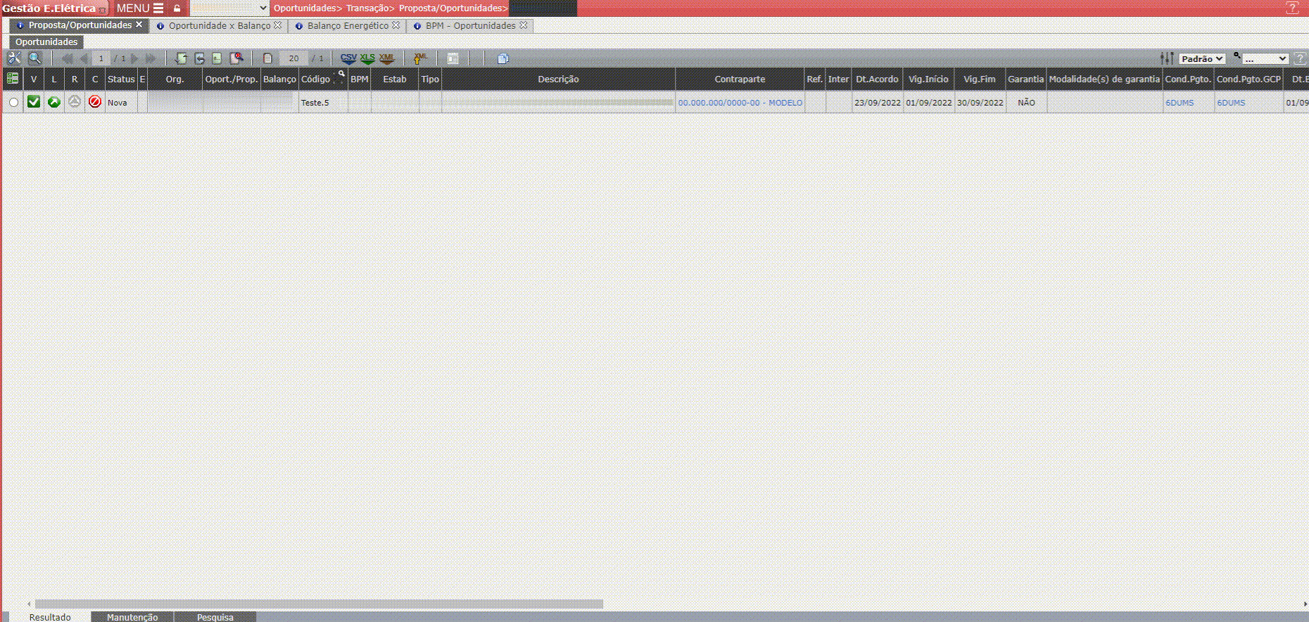 Oportunidade x Balanço Energético

