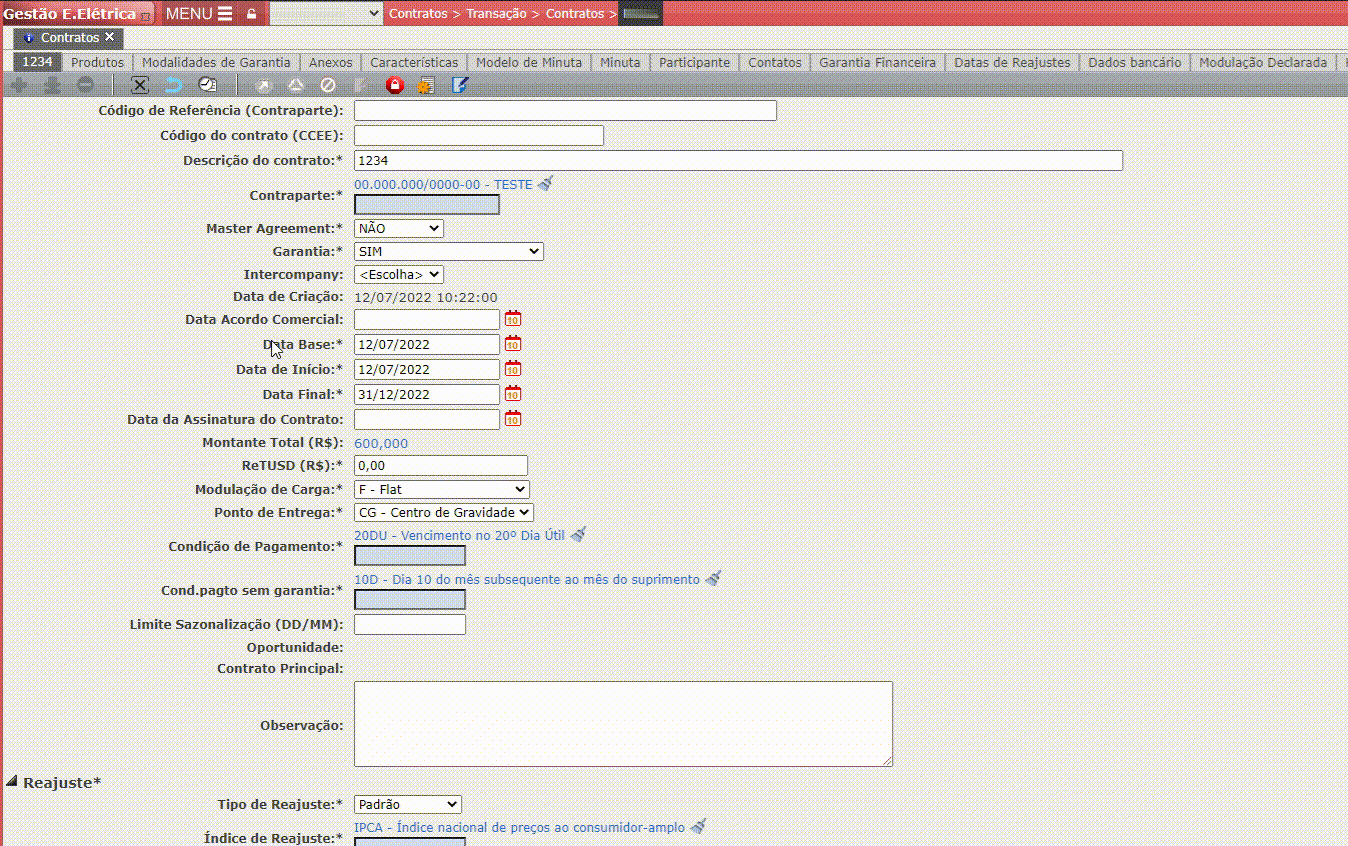 Inclusão de Data de Reajuste
