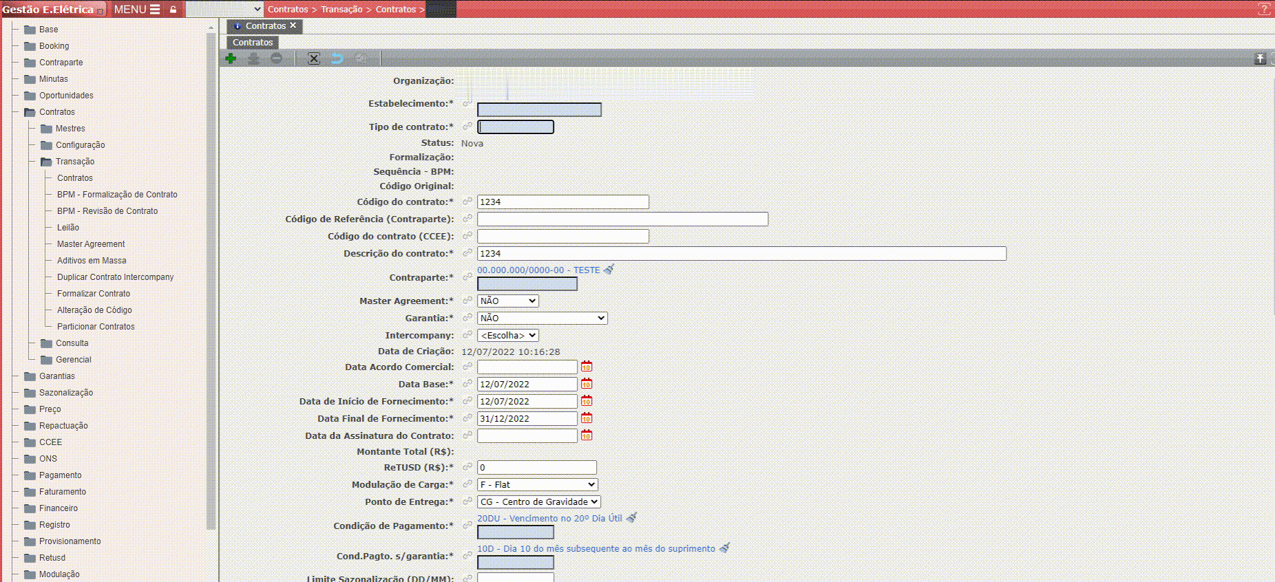Inclusão de Contrato Considerando seu Tipo
