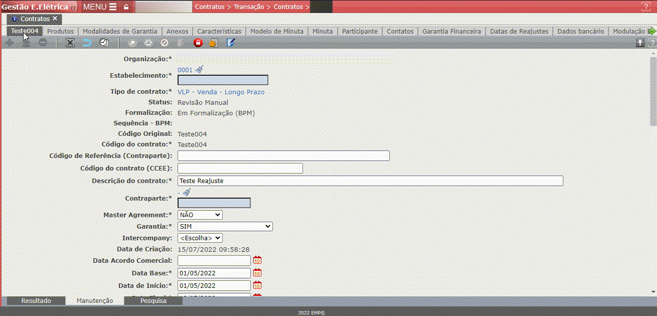 Informar dados de garantia e prazo de vigência
