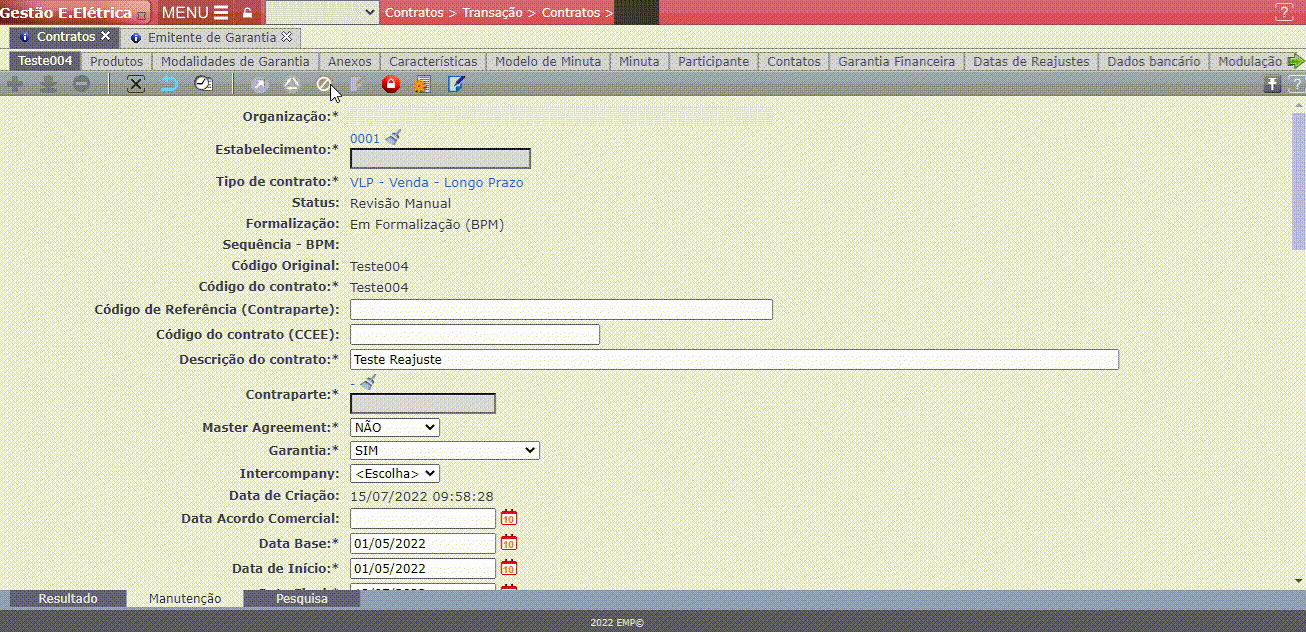 Informar dados de garantia e prazo de vigência
