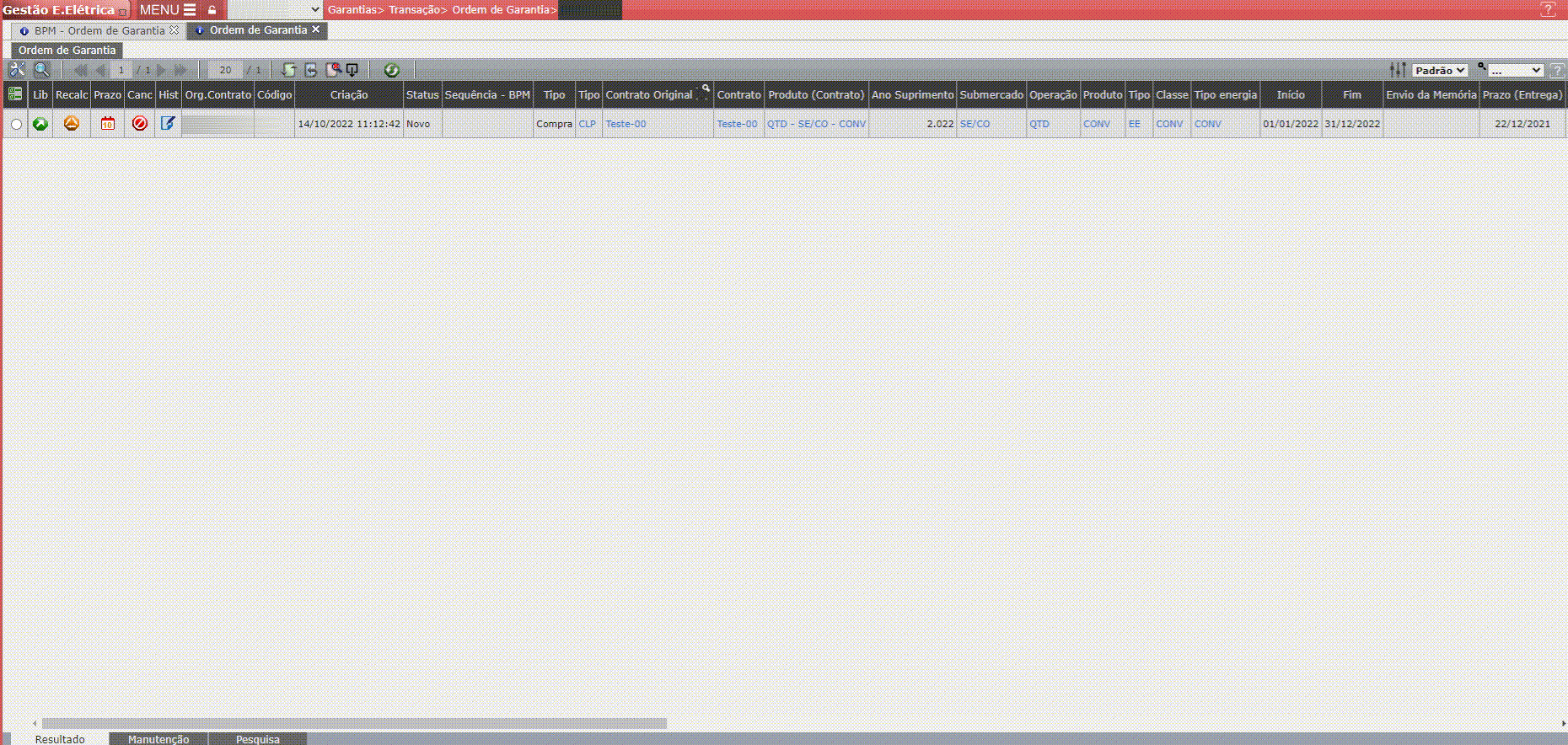 Liberar Ordem de Garantia para o BPM
