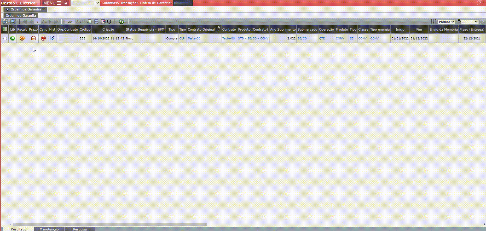 Recalcular Ordem de Garantia
