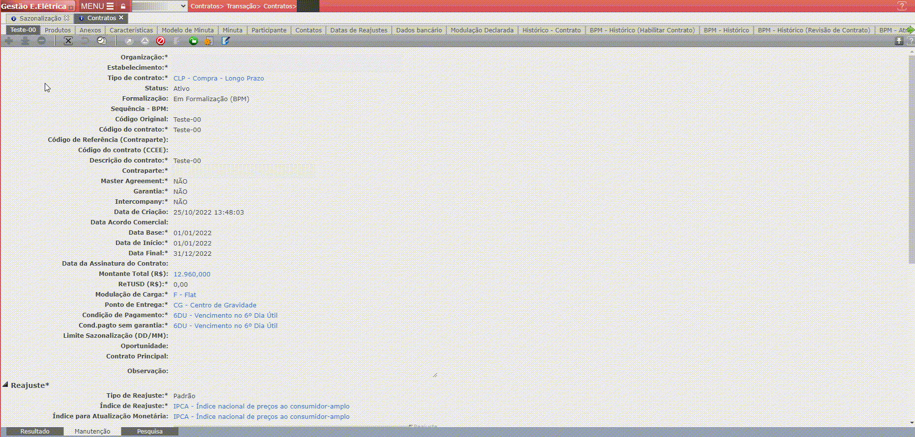 Contrato não Apresentado após a Geração da Sazonalização
