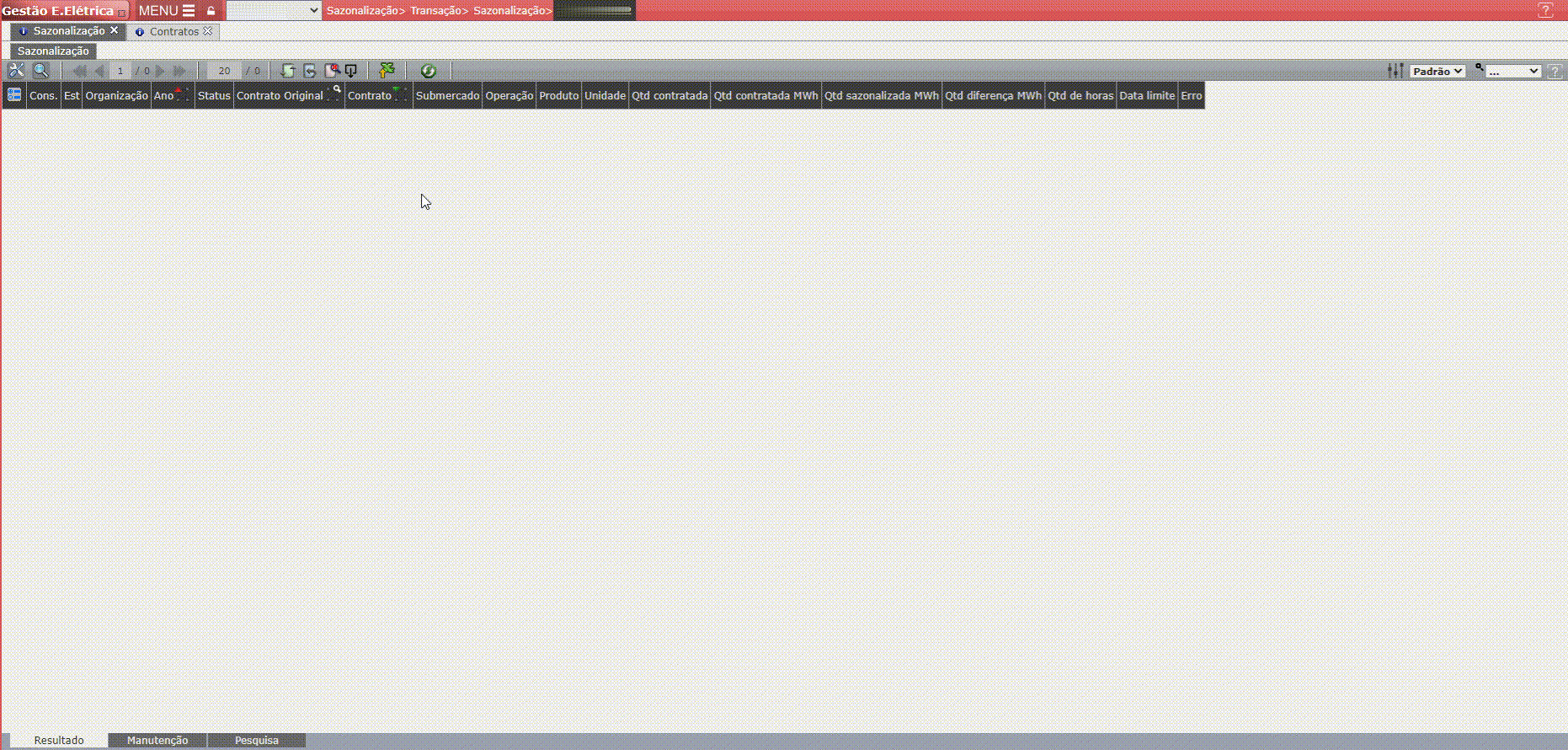 Contrato não Apresentado após a Geração da Sazonalização
