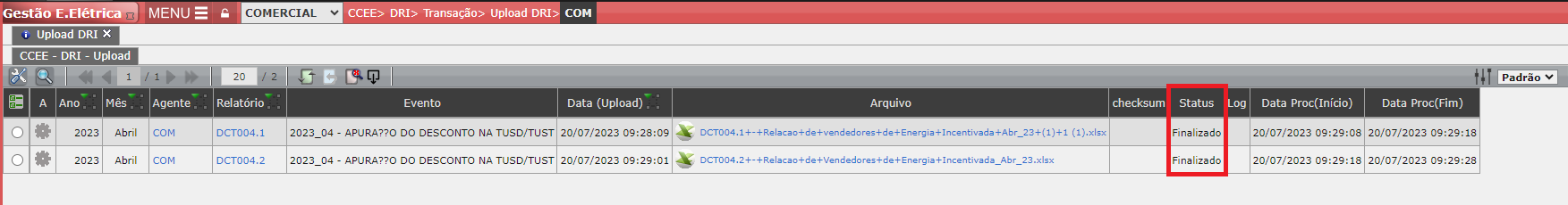 Carga dos Relatórios TUSD
