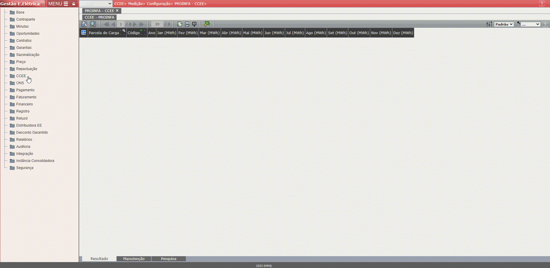 Configuração de PROINFA
