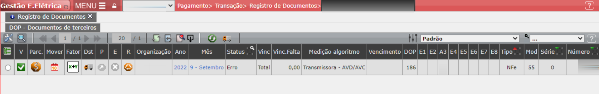 E1: Erro: Período não está aberto
