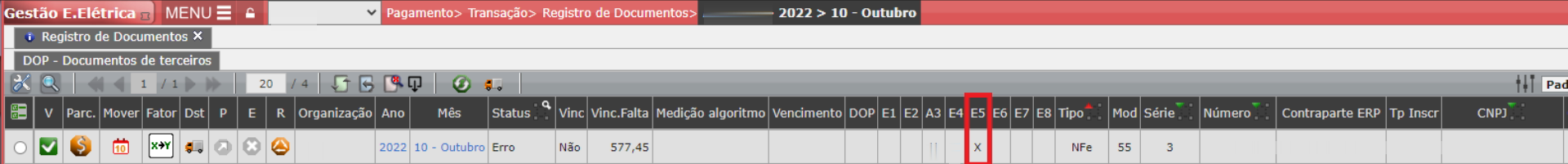 Erro E5: Vinculação

