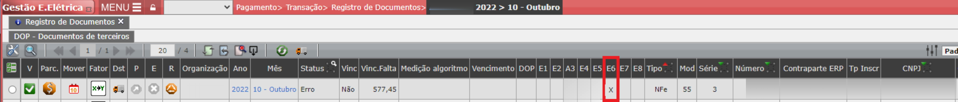 Erro E6: OP Consolidada
