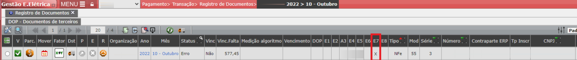 Erro E7: Condição de Pagamento