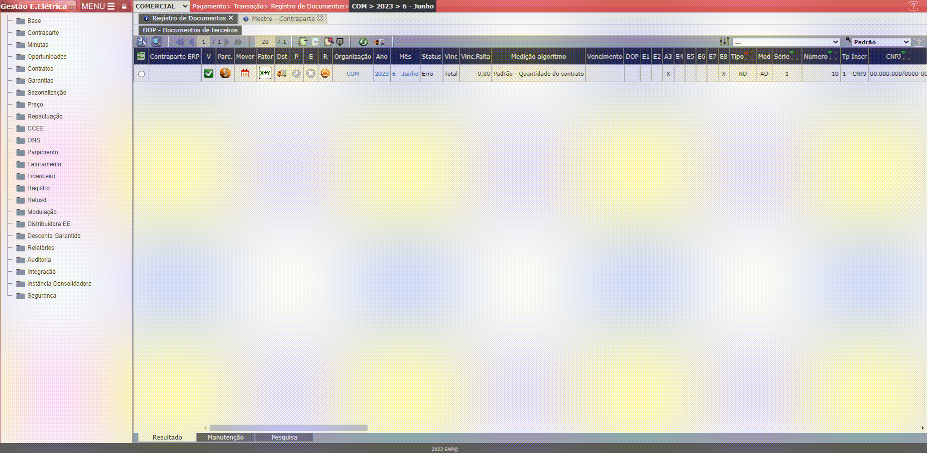 Erro E8: Código contraparte ERP
