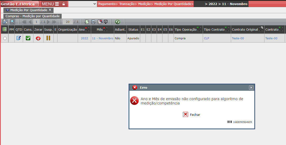 Erro: Ano e Mês de emissão não configurado para algorítmo de medição/competência
