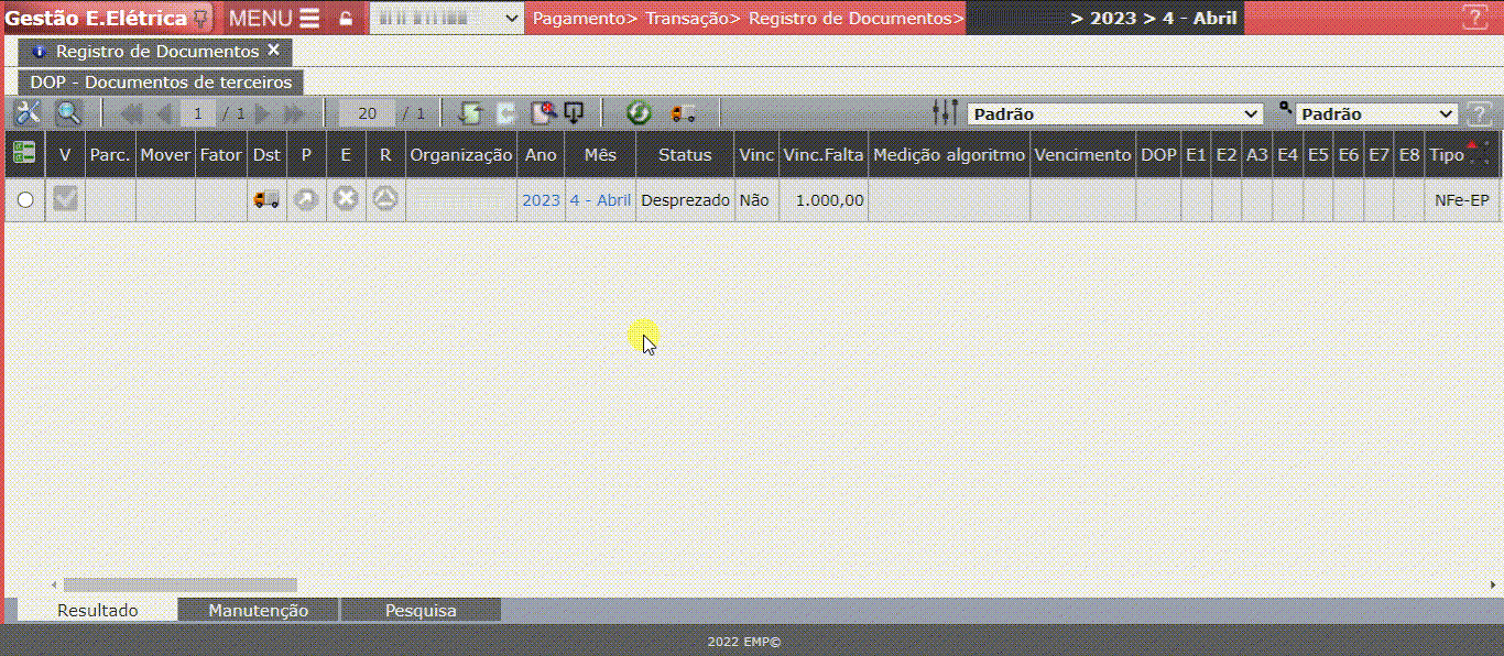 Estornar Documento Desprezado
