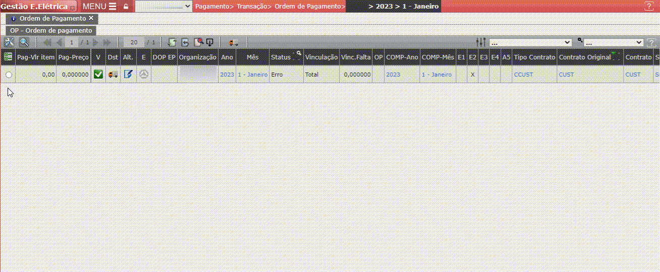 Ordens de Pagamento com valor zerado

