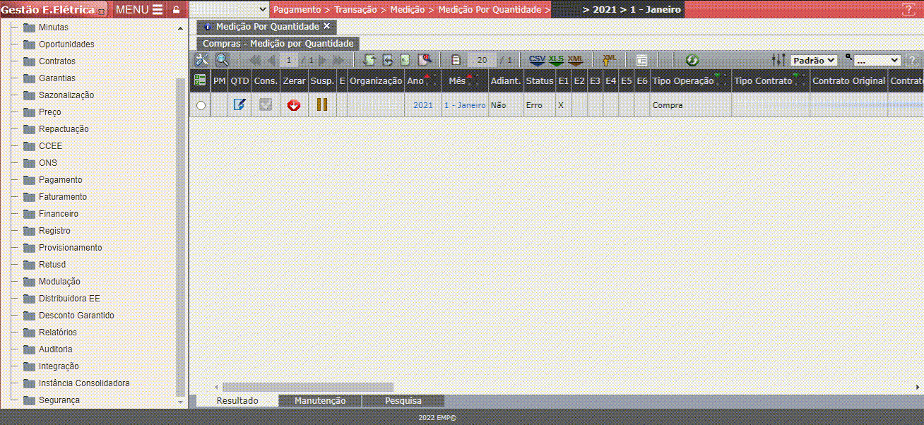Erro: Coluna E1- Percentual de participação
