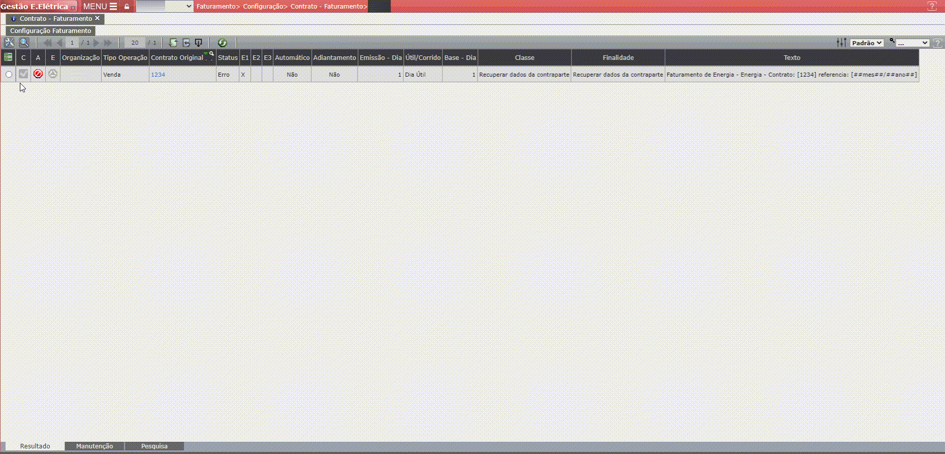 Configuração de Faturamento (rateio)

