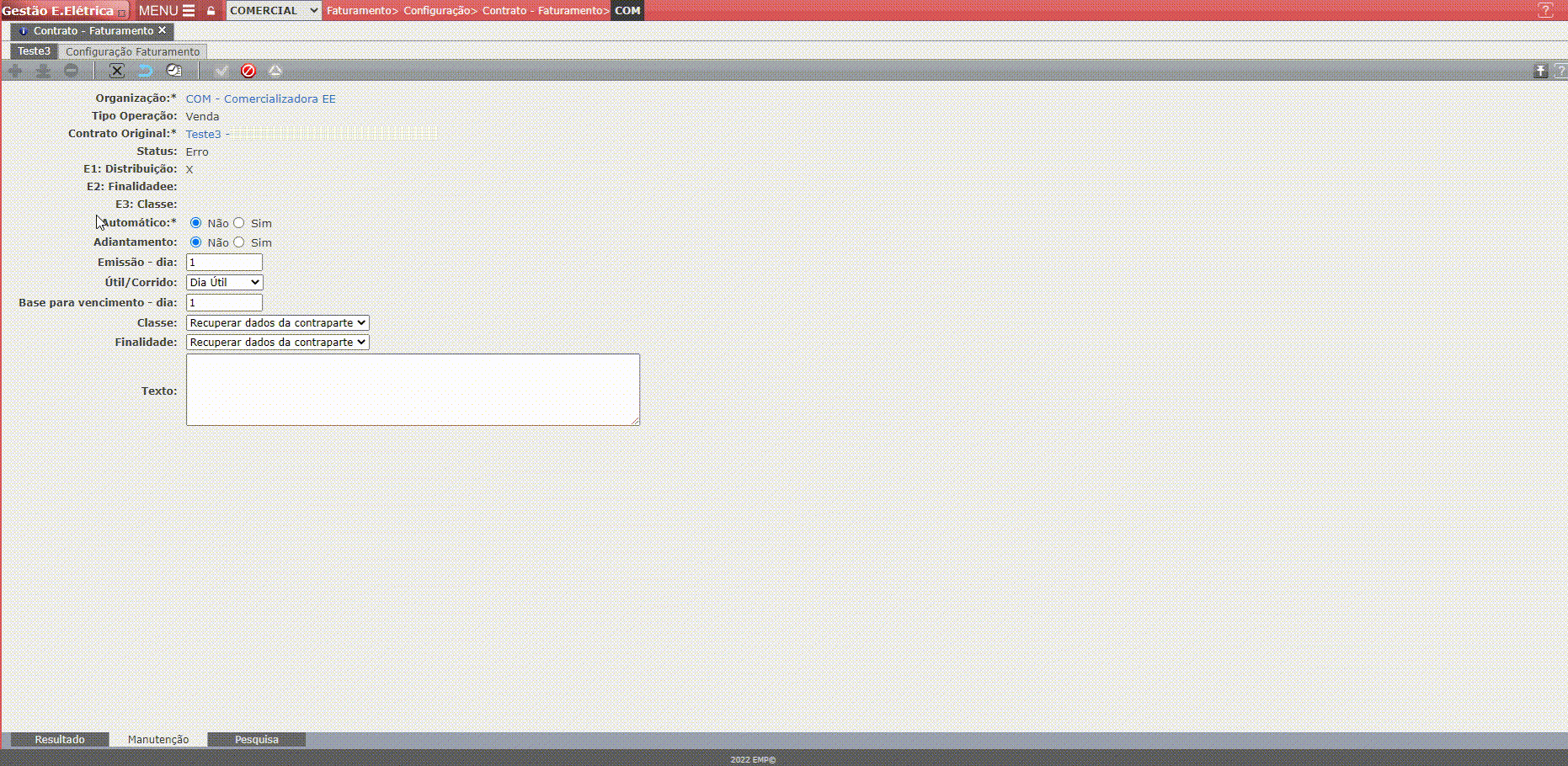 Configuração de Faturamento (rateio)
