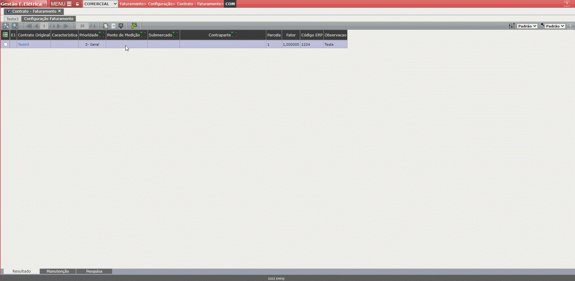 Configuração de Faturamento (rateio)
