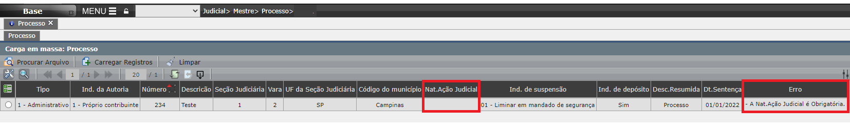 A natureza da ação judicial é obrigatório o preenchimento.7