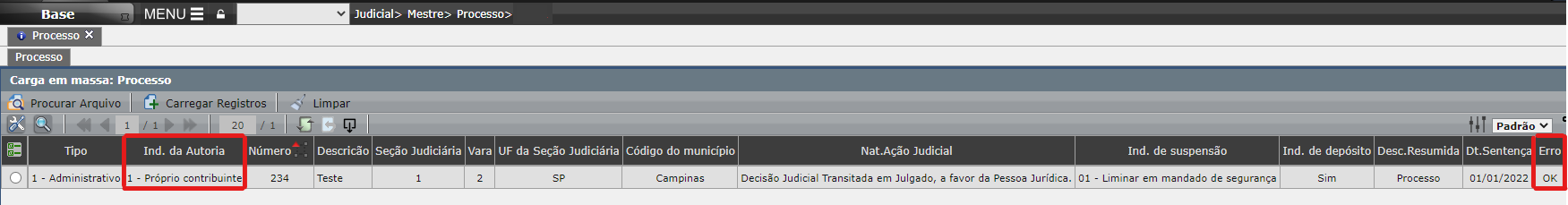 Validação da carga em massa de cadastro do processo judicial4
