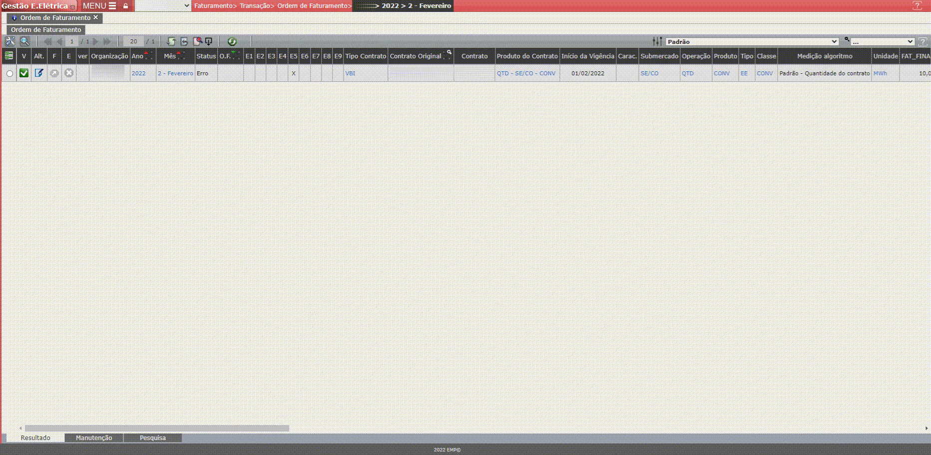 Erro E5: Interface ERP
