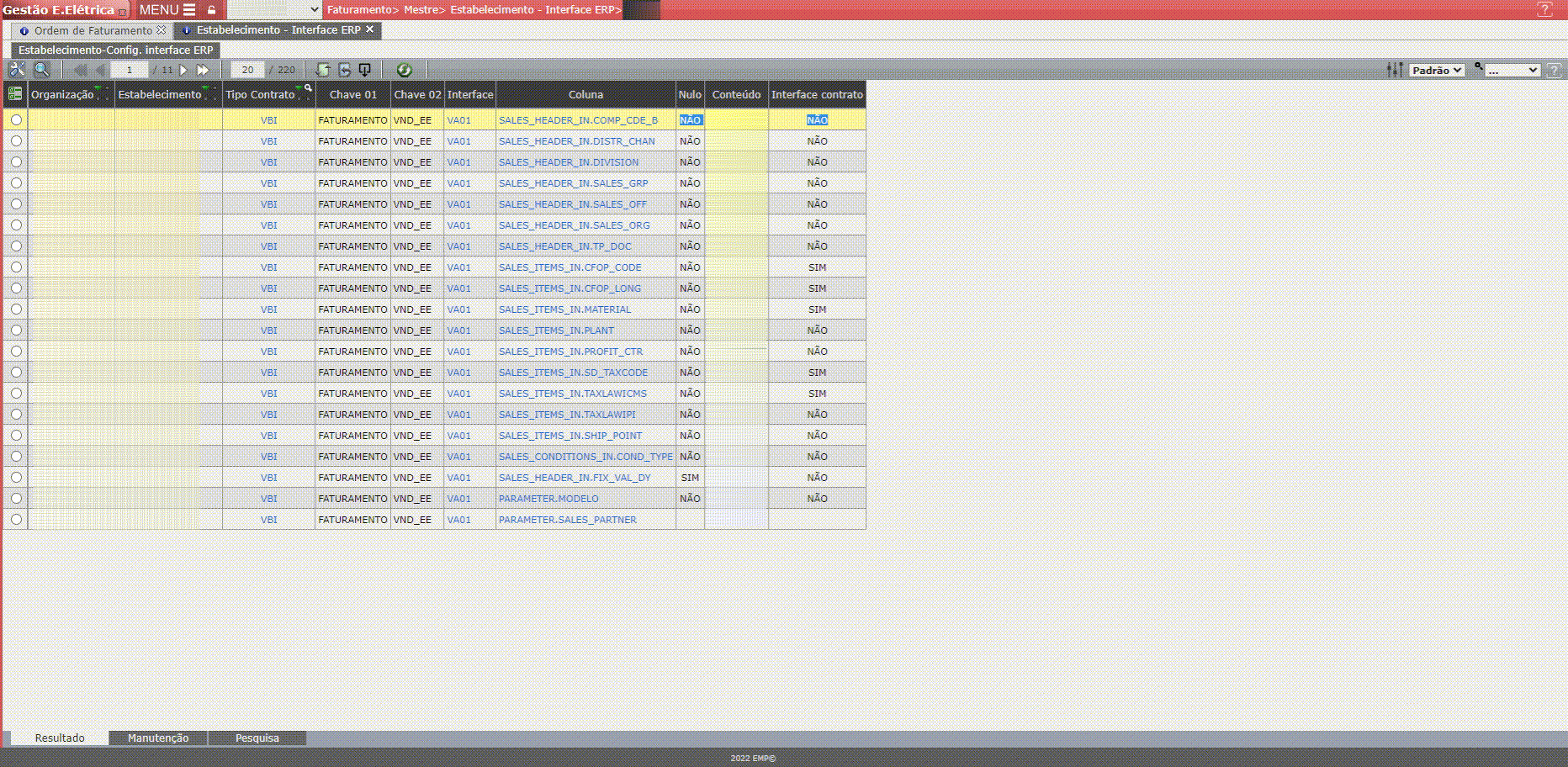Erro E5: Interface ERP